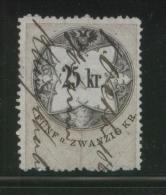 AUSTRIA 1866 REVENUE 25KR THIN GREY BLUE PAPER  NO WMK PERF 12.00 X 12,00 BAREFOOT 123A - Revenue Stamps