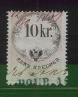 AUSTRIA 1866 REVENUE 10KR ON THIN WHITE PAPER NO WMK PERF 12.00 X 12.00 BAREFOOT 136 (A) - Revenue Stamps