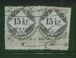 AUSTRIA 1866 REVENUE 15KR ON THICKER BLUE PAPER NO WMK PERF 12.00 X 12.00 BAREFOOT 122 (A) - Revenue Stamps