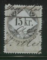 AUSTRIA 1866 REVENUE 15KR ON THICKER BLUE PAPER NO WMK PERF 12.00 X 12.00 BAREFOOT 122 (A) - Fiscaux