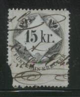 AUSTRIA 1866 REVENUE 15KR ON THICKER BLUE PAPER NO WMK PERF 12.00 X 12.00 BAREFOOT 122 (A) - Revenue Stamps