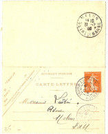 LCOL5 - CARTE LETTRE SEMEUSE 10c CHIFFRES MAIGRES DATE 636 VOYAGEE - Kaartbrieven