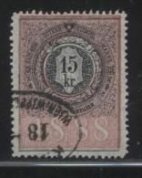 AUSTRIA ALLEGORIES 1888 15KR REVENUE BLACK & ROSE PERF 13.00 X 12.50 BAREFOOT 358 - Revenue Stamps
