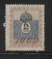 HUNGARY 1903 REVENUE 2F ROSE & BROWN-RED WMK CROWN IN CIRCLE PERF 12.00 X 12,00 BAREFOOT 221 - Steuermarken