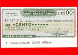 MINIASSEGNI - BANCA CATTOLICA DEL VENETO - L. 100 - Nuovo - FdS - [10] Chèques