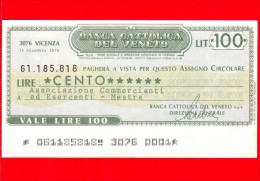 MINIASSEGNI - BANCA CATTOLICA DEL VENETO - L. 100 - Nuovo - FdS - [10] Cheques En Mini-cheques