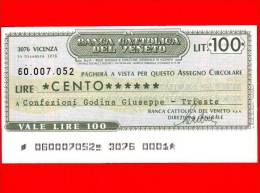 MINIASSEGNI - BANCA CATTOLICA DEL VENETO - L. 100 - Nuovo - FdS - [10] Chèques