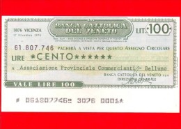 MINIASSEGNI - BANCA CATTOLICA DEL VENETO - L. 100 - Nuovo - FdS - [10] Assegni E Miniassegni