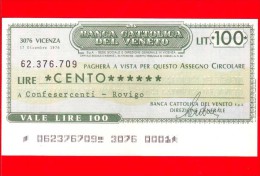 MINIASSEGNI - BANCA CATTOLICA DEL VENETO - L. 100 - Nuovo - FdS - [10] Scheck Und Mini-Scheck