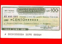 MINIASSEGNI - BANCA CATTOLICA DEL VENETO - L. 100 - Nuovo - FdS - [10] Chèques