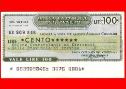 MINIASSEGNI - BANCA CATTOLICA DEL VENETO - L. 100 - Nuovo - FdS - [10] Assegni E Miniassegni