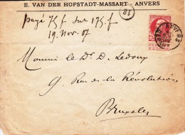 A27 - Enveloppe De 1907 - Cachet 18 Du Facteur - Cob 74 - Autres & Non Classés