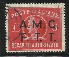 TRIESTE A 1947 AMG - FTT ITALIA ITALY OVERPRINTED RECAPITO AUTORIZZATO LIRE 8 USATO USED OBLITERE' - Fiscaux