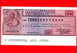 MINIASSEGNI - ISTITUTO BANCARIO SAN PAOLO DI TORINO - L. 100 - Nuovo - FdS - [10] Checks And Mini-checks