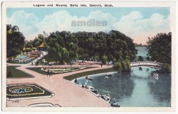 USA - DETROIT MI Michigan ~ BELLE ISLE LAGOON And MOUND ~c1920s Unused Vintage Postcard ~BOATING - PARK - Detroit