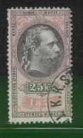 AUSTRIA 1877 EMPEROR FRANZ-JOZEF 25KR ROSE & BLACK REVENUE PERF 12.00 X 12.25 BAREFOOT 219 - Fiscale Zegels