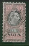 AUSTRIA 1875 EMPEROR FRANZ-JOZEF 1FL CARMINE & BLACK REVENUE PERF10.75 X 10.75 BAREFOOT 197 - Steuermarken