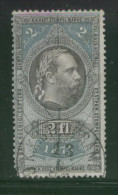 AUSTRIA 1877  EMPEROR FRANZ-JOZEF 2FL GREEN & BLACK REVENUE PERF 12.25 X 12.00 BAREFOOT 227 - Fiscale Zegels