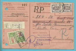 714 Op Ontvangkaart Met Stempel BRUXELLES Met Firmaperforatie (perfin) " J.V. " Van JULES VERBERCKT - 1934-51