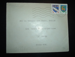 LETTRE TP BLASON TROYES 0,10F + GUERET 0,02F OBL.MEC. 22-10-1965 REMIREMONT (88 VOSGES) - 1941-66 Escudos Y Blasones