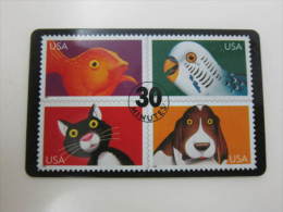 USA Prepaid Phonecard,stamp Of Cat,dog,parrot,fish,used - Stamps & Coins