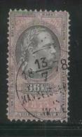 AUSTRIA 1877 EMPEROR FRANZ-JOZEF 36KR ROSE & BLACK REVENUE PERF 10.50 X 10.75 BAREFOOT 219 ERLER 138 - Fiscale Zegels