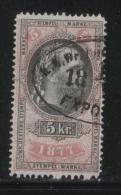 AUSTRIA 1877 EMPEROR FRANZ-JOZEF 5KR ROSE & BLACK REVENUE PERF 13.00 X 12.75 BAREFOOT 214 ERLER 133 - Revenue Stamps