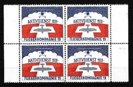 Schweiz Soldatenmarken 1939 Fliegerkompagnie 19 4-er Block * Ungebraucht - Vignetten