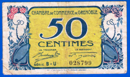 BON - BILLET - MONNAIE - CHAMBRE DE COMMERCE DE GRENOBLE 50 CENTIMES ISERE 38 DU 08 NOVEMBRE 1917 SERIE B-U N° 028799 - Cámara De Comercio
