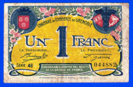 BON - BILLET - MONNAIE - CHAMBRE DE COMMERCE DE GRENOBLE UN FRANC ISERE 38 DU 08 NOVEMBRE 1917 SERIE 46 N° 044882 - Chamber Of Commerce