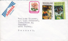 New Zealand Airmail Par Avion Label AUCKLAND 1984 Cover TUREBY Denmark Flower Blume Christmas Bell Stamp - Luchtpost