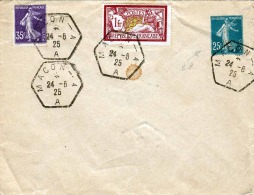 Frankreich 1925, 3 Fach Frankierung (35 C + 1 F + 25 C) Auf Brief - Covers & Documents