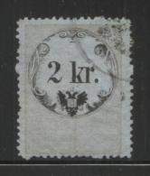 AUSTRIA 1860 REVENUE 2KR THINNER BLUISH PAPER  PERF 13.50 X 13,50  BAREFOOT 059 - Fiscale Zegels