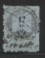 AUSTRIA 1860 REVENUE 12KR DARK BLUE PAPER  NO WMK PERF 13.50 X 13.50 BAREFOOT 64 - Fiscale Zegels