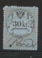 AUSTRIA 1860 REVENUE 30KR ENGRAVED CONSTANT BLUE PAPER  NO WMK PERF 13.50 X 13.50  BAREFOOT 067 - Fiscale Zegels