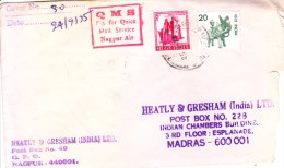 India 1975 Cover With Square Quick Mail Service Marking In Red From Nagpur Air - Briefe U. Dokumente