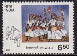India MNH 1991,  Tribal Dances  Series, 6.50p´Velakali´ Of Kerala State, Music  & Dance, Culture - Neufs