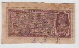 India  KG VI   3 Rupees  Court Fee   # 81578  F   Inde Indien - Other & Unclassified