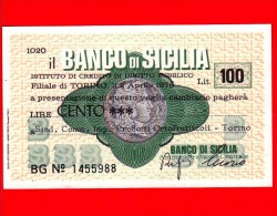 MINIASSEGNI - BANCO DI SICILIA  - L. 100 - Nuovo - FdS - [10] Chèques