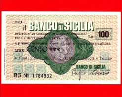 MINIASSEGNI - BANCO DI SICILIA  - L. 100 - Nuovo - FdS - [10] Cheques Y Mini-cheques