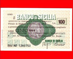 MINIASSEGNI - BANCO DI SICILIA  - L. 100 - Nuovo - FdS - [10] Assegni E Miniassegni