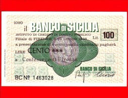 MINIASSEGNI - BANCO DI SICILIA  - L. 100 - Nuovo - FdS - [10] Cheques En Mini-cheques