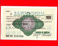 MINIASSEGNI - BANCO DI SICILIA  - L. 100 - Nuovo - FdS - [10] Checks And Mini-checks