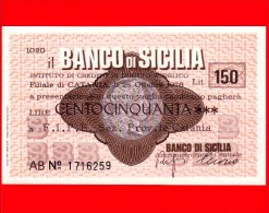 MINIASSEGNI - BANCO DI SICILIA  - L. 150 - Nuovo - FdS - [10] Scheck Und Mini-Scheck