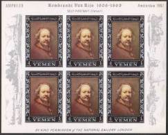 YEMEN:  REMBRANDT. 6 Valeurs Non Dentelées  (Imperf) (Yvert Bloc N°244D) Neuf Sans Charniere** (MNH) Emis En 1967 - Rembrandt