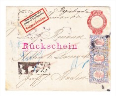 1891 - 100 R. Ganzsache + Zusatzfrankatur Nach Stetten B.Lörrach über Bahn "Verviers-Cöln" Marken Gummifleckig. - Covers & Documents