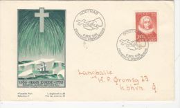 HANS EGEDE, EXPLORER, SHIP, CROSS, EMBOISED COVER FDC, 1958, GROENLAND - Explorers