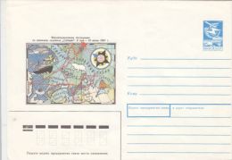 RUSSIAN ANTARCTIC EXPEDITION, SHIP, WHALE, WALRUS, POLAR BEAR, COVER STATIONERY, ENTIER POSTAL, 1988, RUSSIA - Spedizioni Antartiche