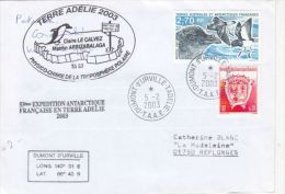 FRECH ANTARCTIC EXPEDITION, PENGUINS, DUMONT D'URVILLE BASE, SPECIAL POSTMARKS ON COVER, 2003, T.A.A.F. - Antarktis-Expeditionen