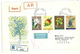 JUGOSLAVIA - YUGOSLAVIA - Local Flora 1959 LETTERA RACCOMANDATA  SERIE COMPLETA - PER L'ITALIA - Covers & Documents